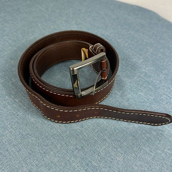 Tommy Bahama Heavy Stitch Dark Brown Leather Belt Size 40 - Picture 1 of 11